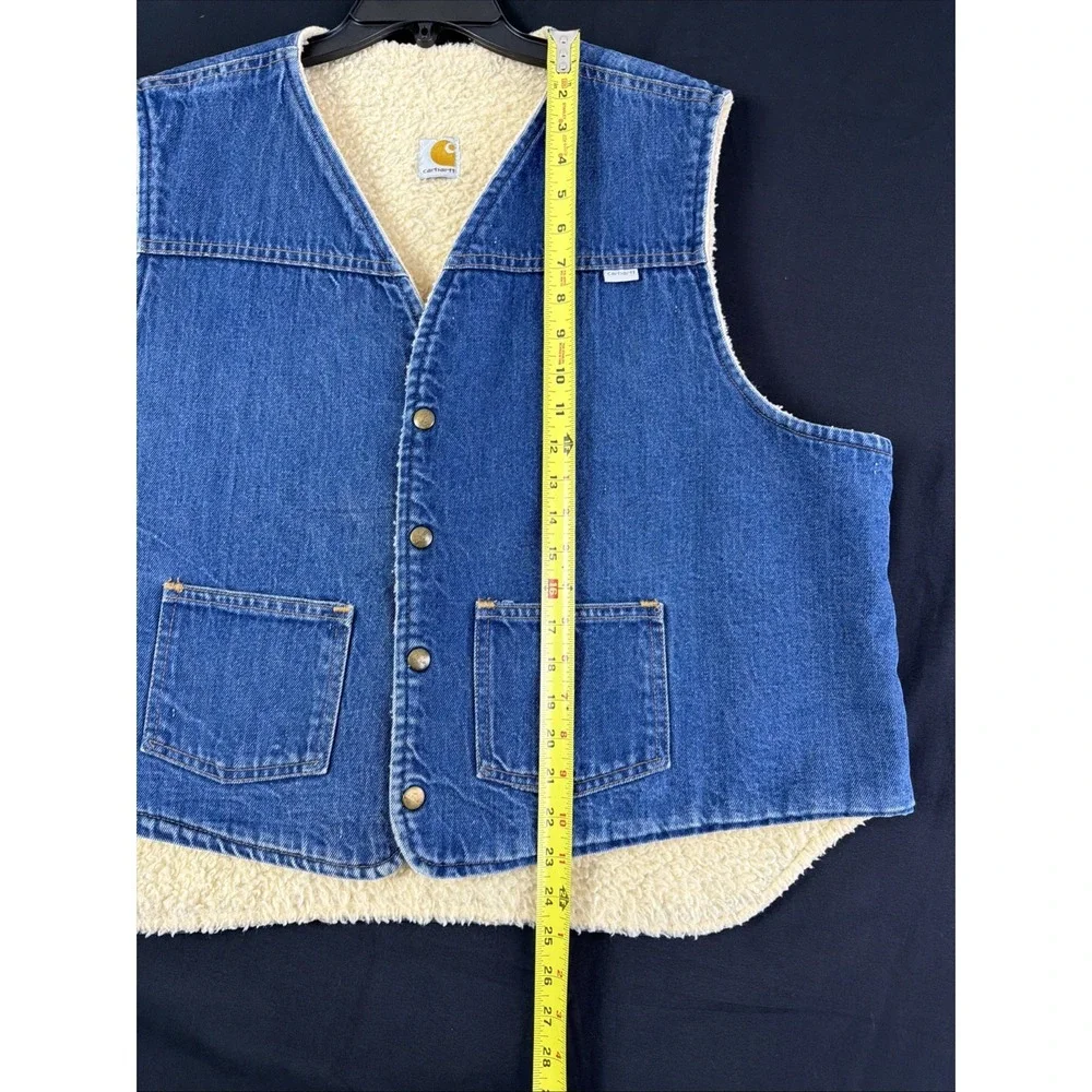 VTG 80's Carhartt Denim Western Style Vest Sherpa Lined Workwear Outerwear XXL - Picture 10 of 11